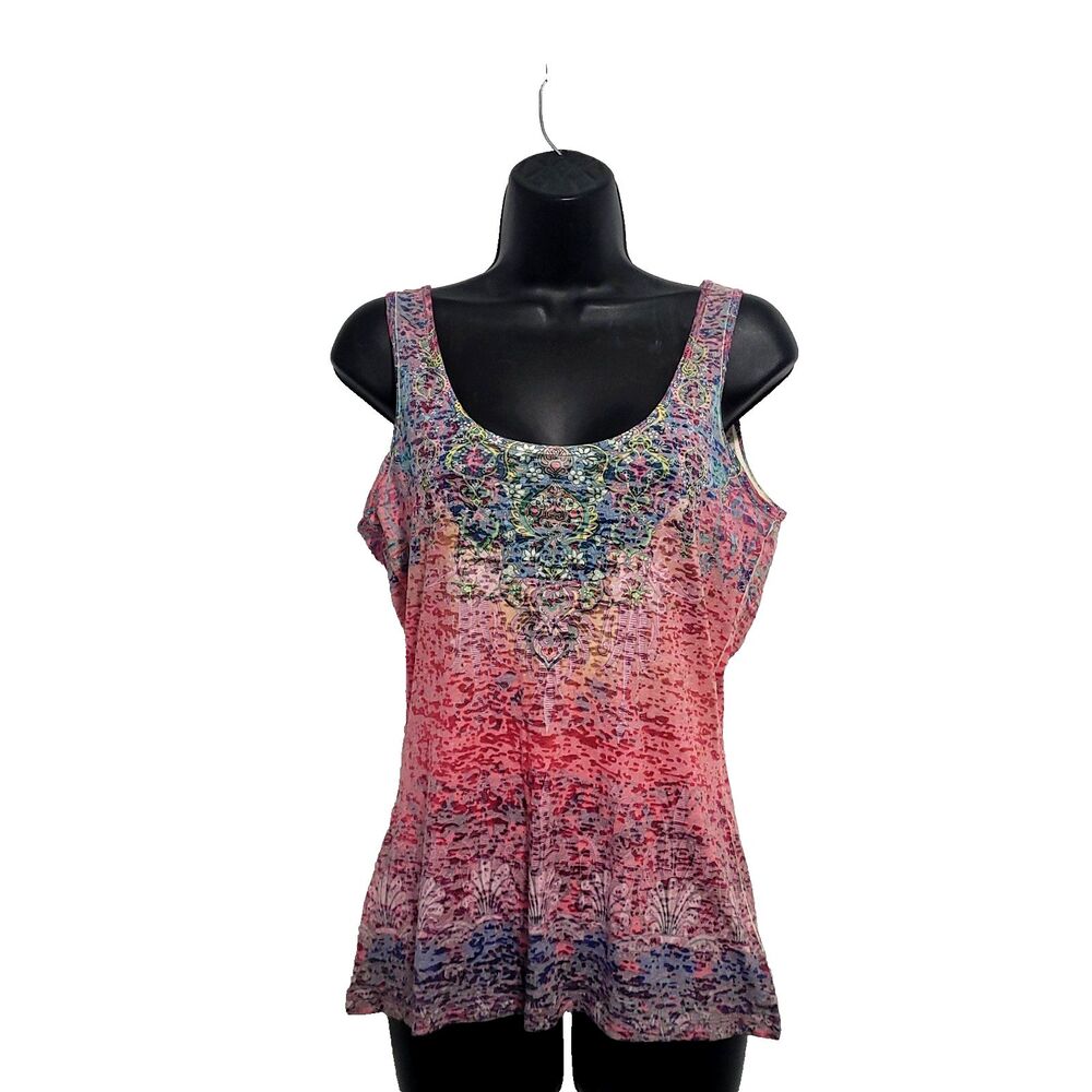 Y2K Express Fairy Burn Out Top S Pink Blue paisley racerback boho colorful